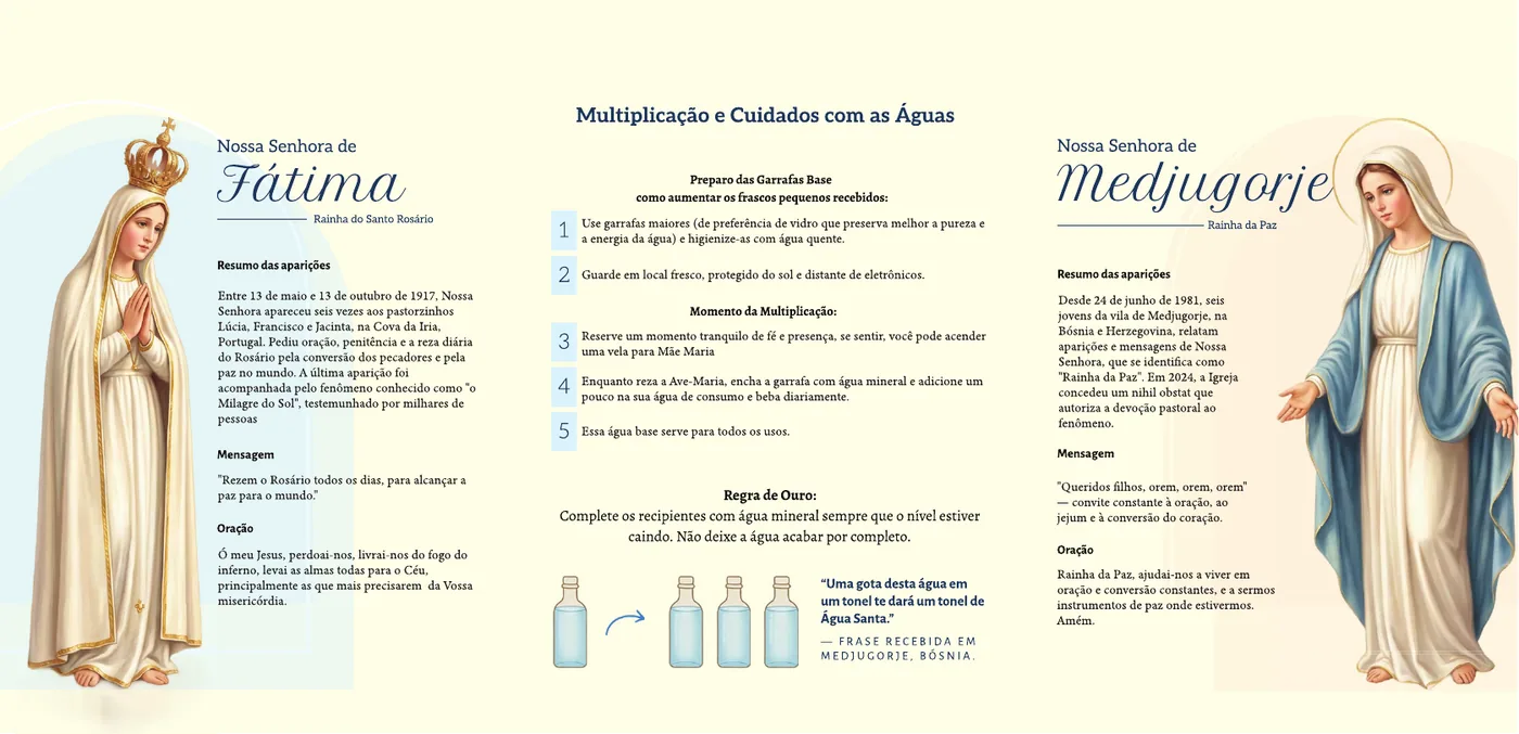 Face interna do folder: Nossa Senhora de Fátima, a multiplicação das águas e Nossa Senhora de Medjugorje.